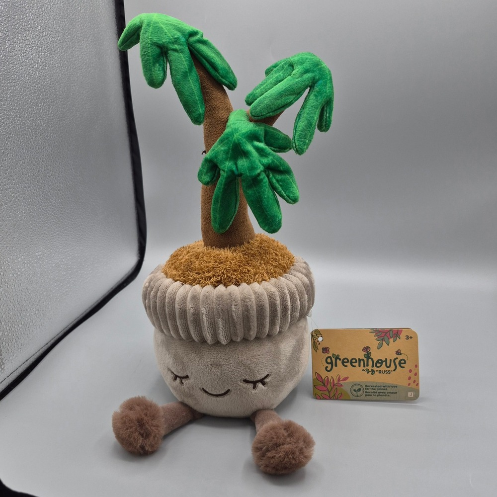 Greenhouse by Russ Jazwares Potted Palm Tree Plush Stuffed Plant Tan Green NEW